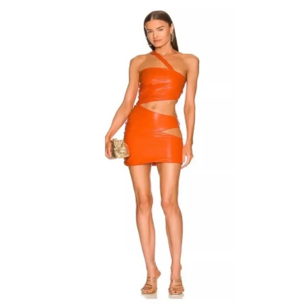 Michael Costello x REVOLVE Kolt Mini Dress Women's XL Orange One Shoulder Cutout